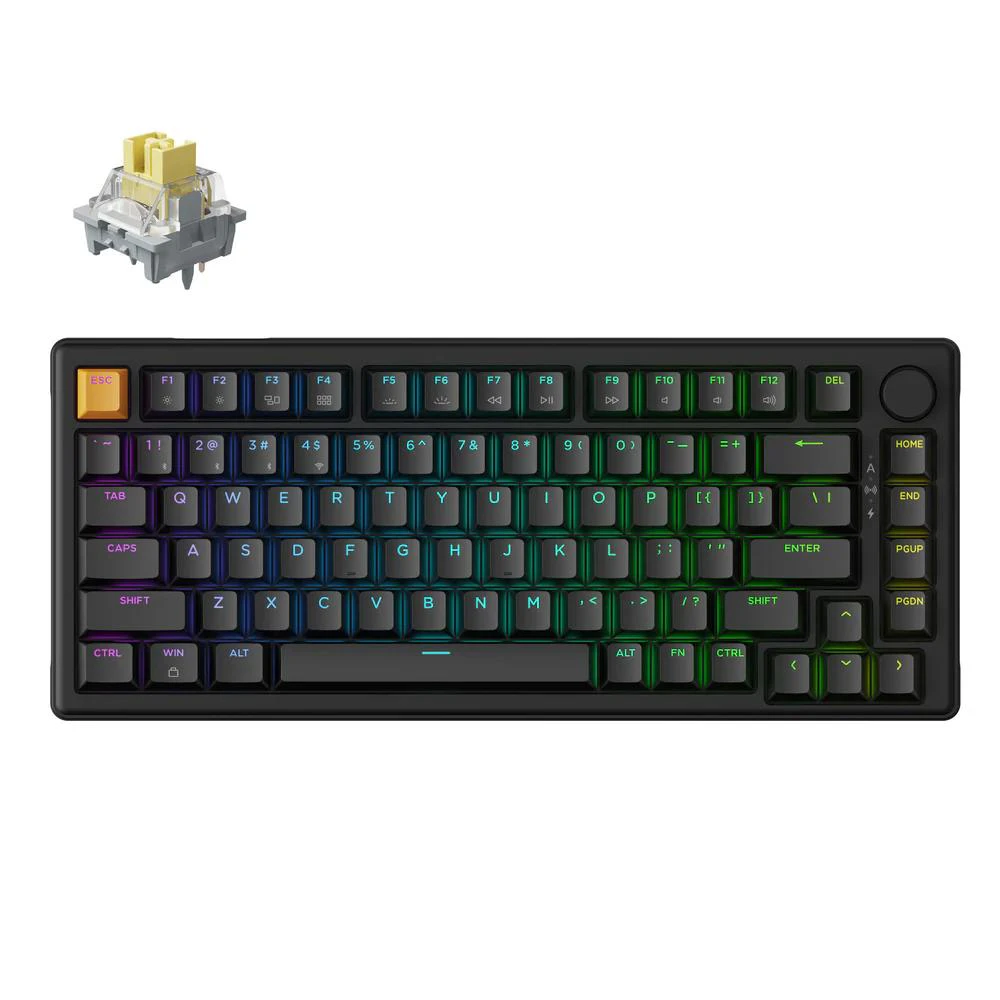 A large main feature product image of Keychron J2 QMK Wireless Mechanical Keyboard - Black (Apex Banana Switch)