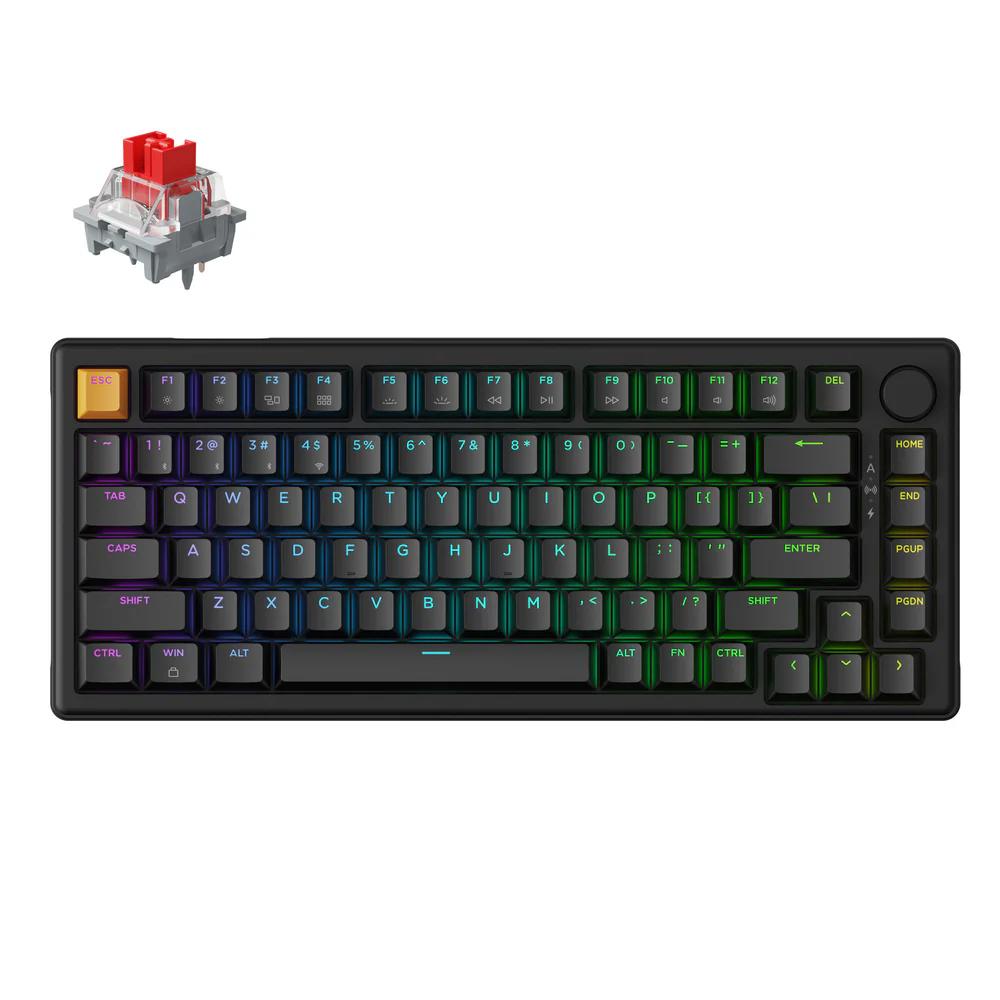 A large main feature product image of Keychron J2 QMK Wireless Mechanical Keyboard - Black (Apex Red Switch)