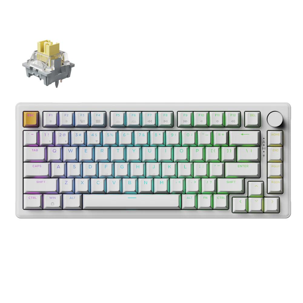 A large main feature product image of Keychron J2 QMK Wireless Mechanical Keyboard - White (Apex Banana Switch)