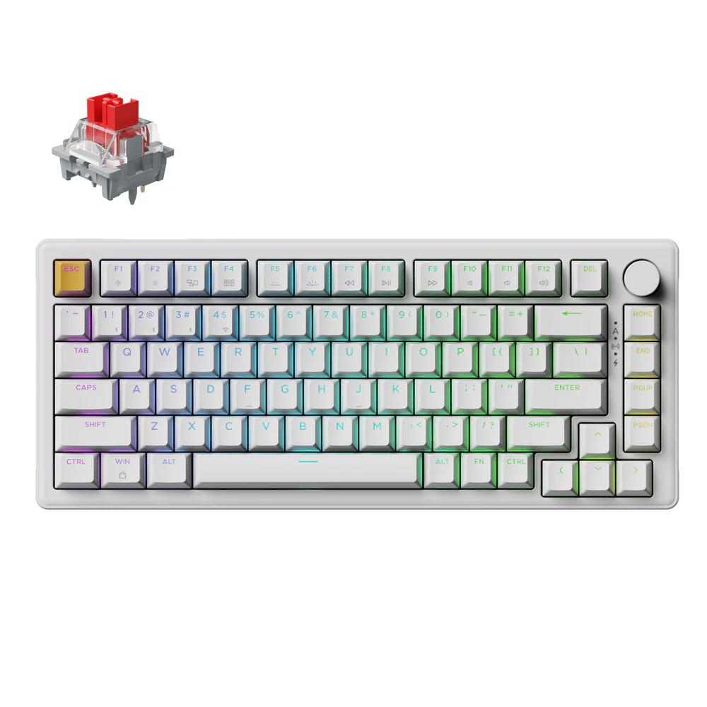 A large main feature product image of Keychron J2 QMK Wireless Mechanical Keyboard - White (Apex Red Switch)