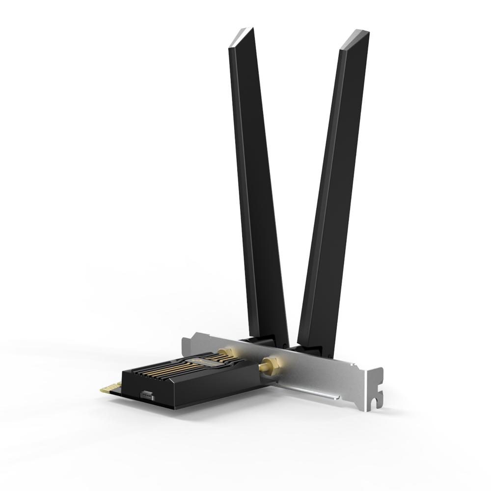 A large main feature product image of TP-Link Archer TBE552E BE9300 Tri-Band Wi-Fi 7 Bluetooth 5.4 PCIe Adapter