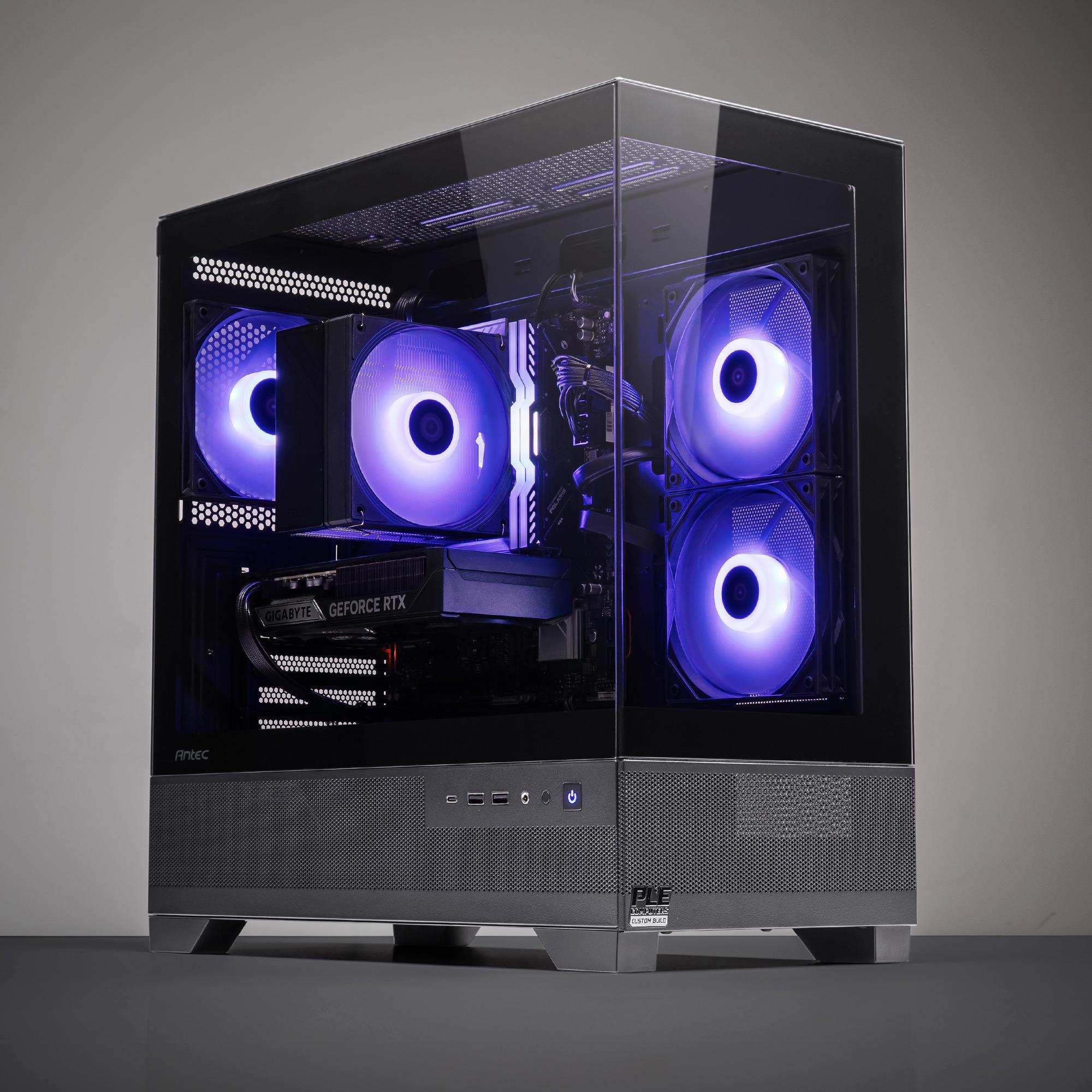 A large main feature product image of PLE Vector RTX 5060 Ti Prebuilt Ready To Go Gaming PC