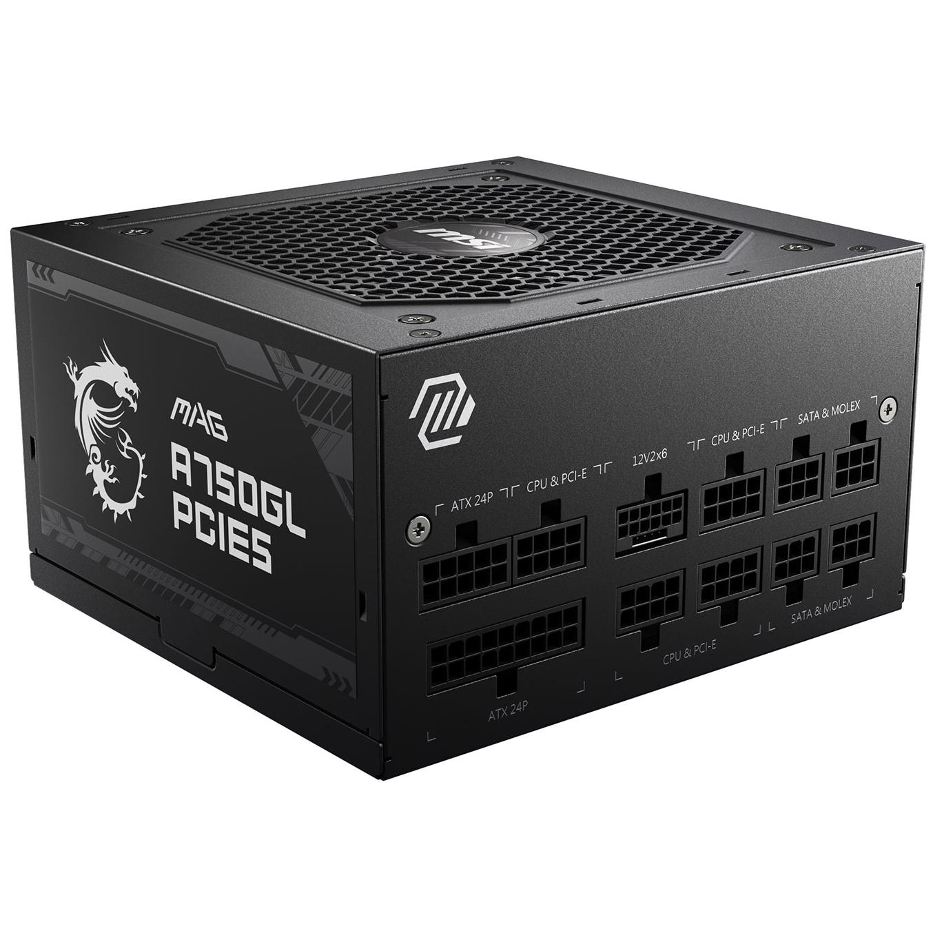 A large main feature product image of EX-DEMO MSI MAG A750GL - 750W Gold PCIe 5.0 ATX Modular PSU