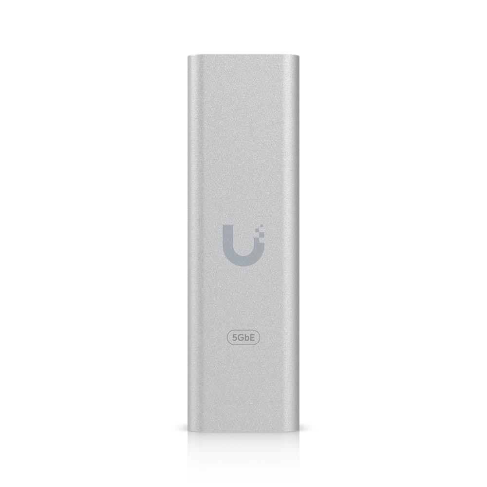 A large main feature product image of Ubiquiti UniFi 5GbE USB Type-C Ethernet Adapter