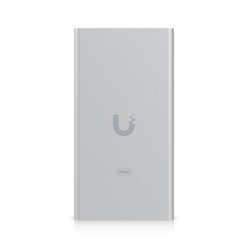 A large main feature product image of Ubiquiti UniFi 10GbE USB Type-C Ethernet Adapter