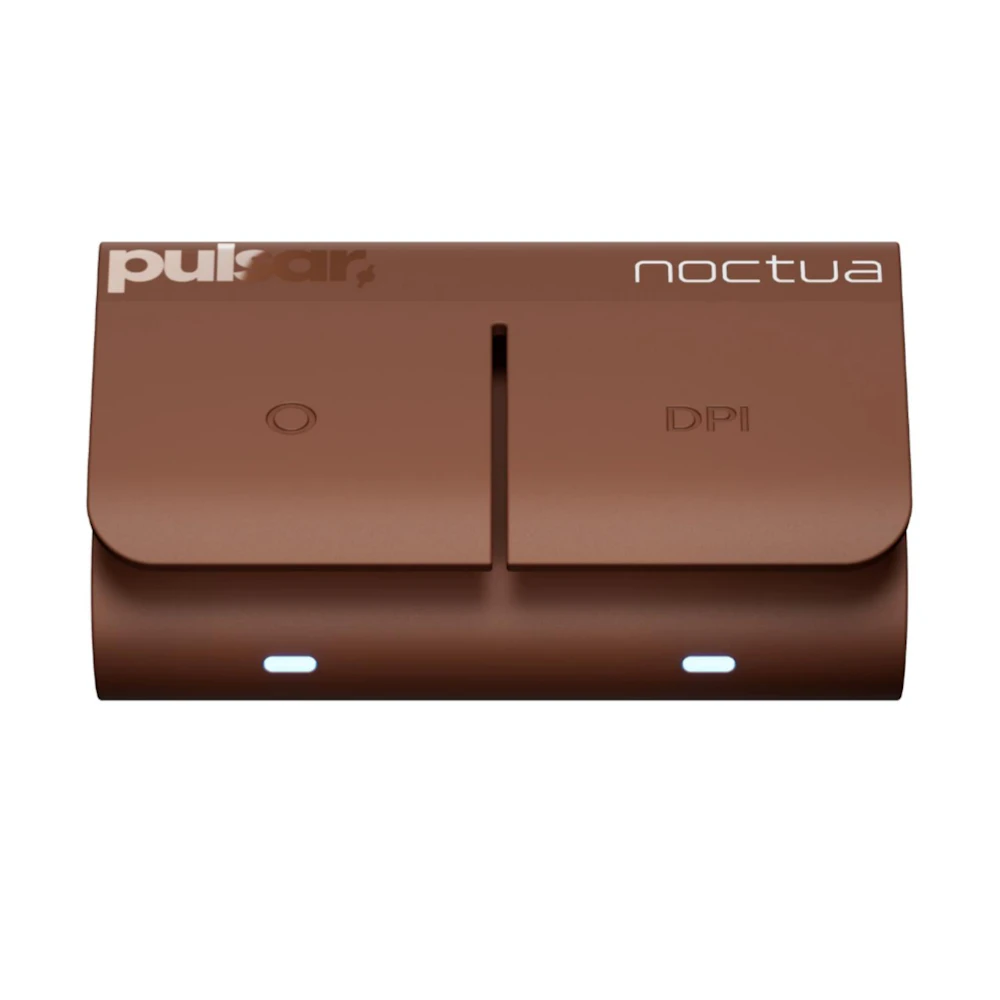 A large main feature product image of Pulsar x Noctua Feinmann F01 - 73g Lightweight 8K Wireless Fan-Cooled Gaming Mouse (Noctua Edition)