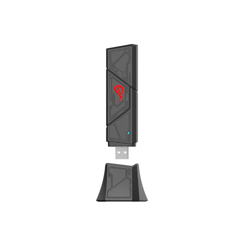 A large main feature product image of ASUS ROG USB-BE92 Tri-Band WiFi7 USB Adapter