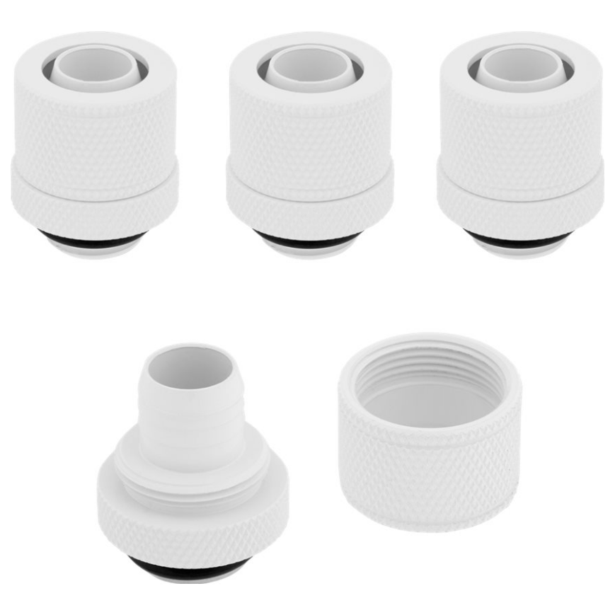 A large main feature product image of EX-DEMO Corsair Hydro X Series XF Compression 10/13mm (3/8” / 1/2”) ID/OD Fitting Four Pack — White
