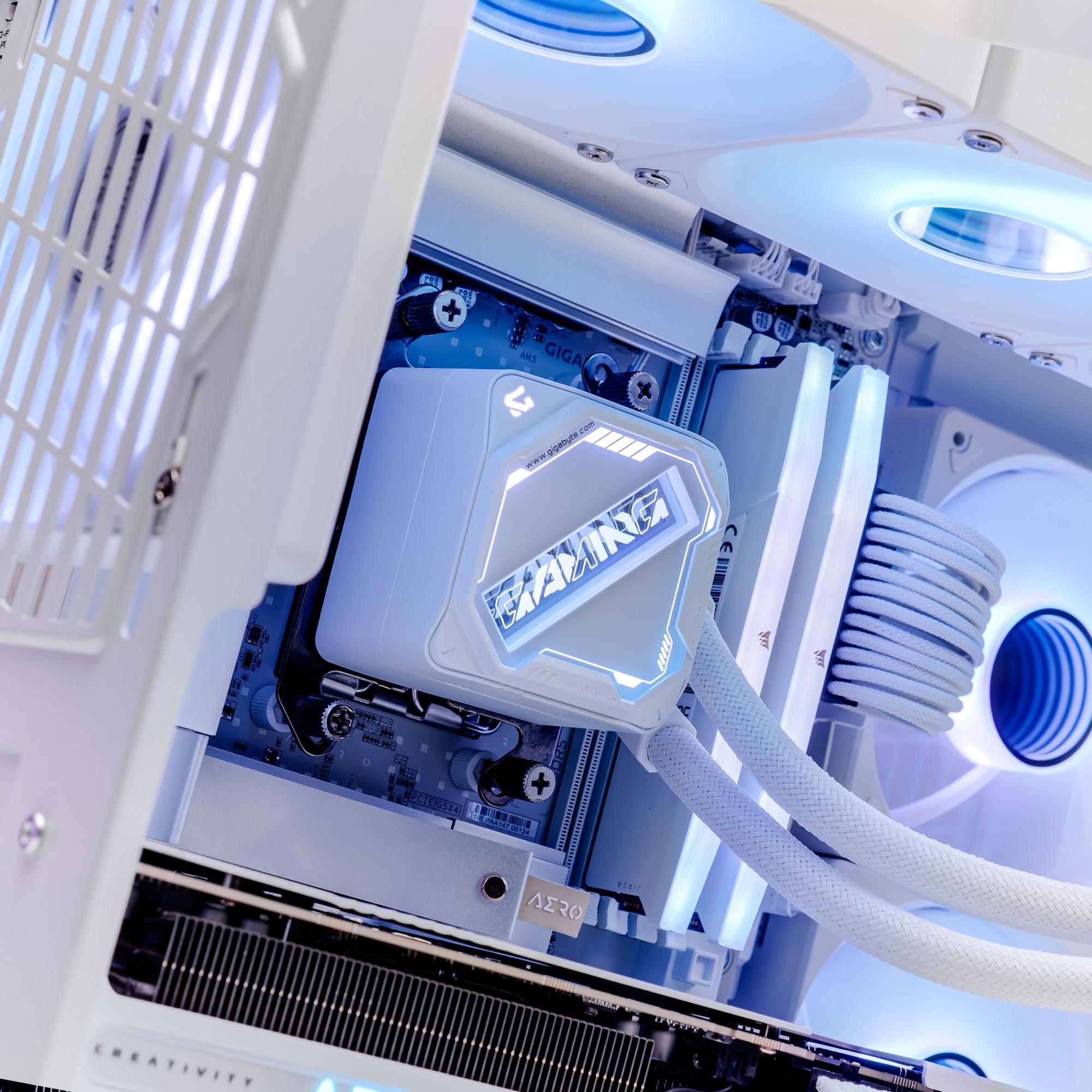 A large main feature product image of EX-DEMO PLE Aero RTX 5080 Prebuilt Ready To Go Gaming PC