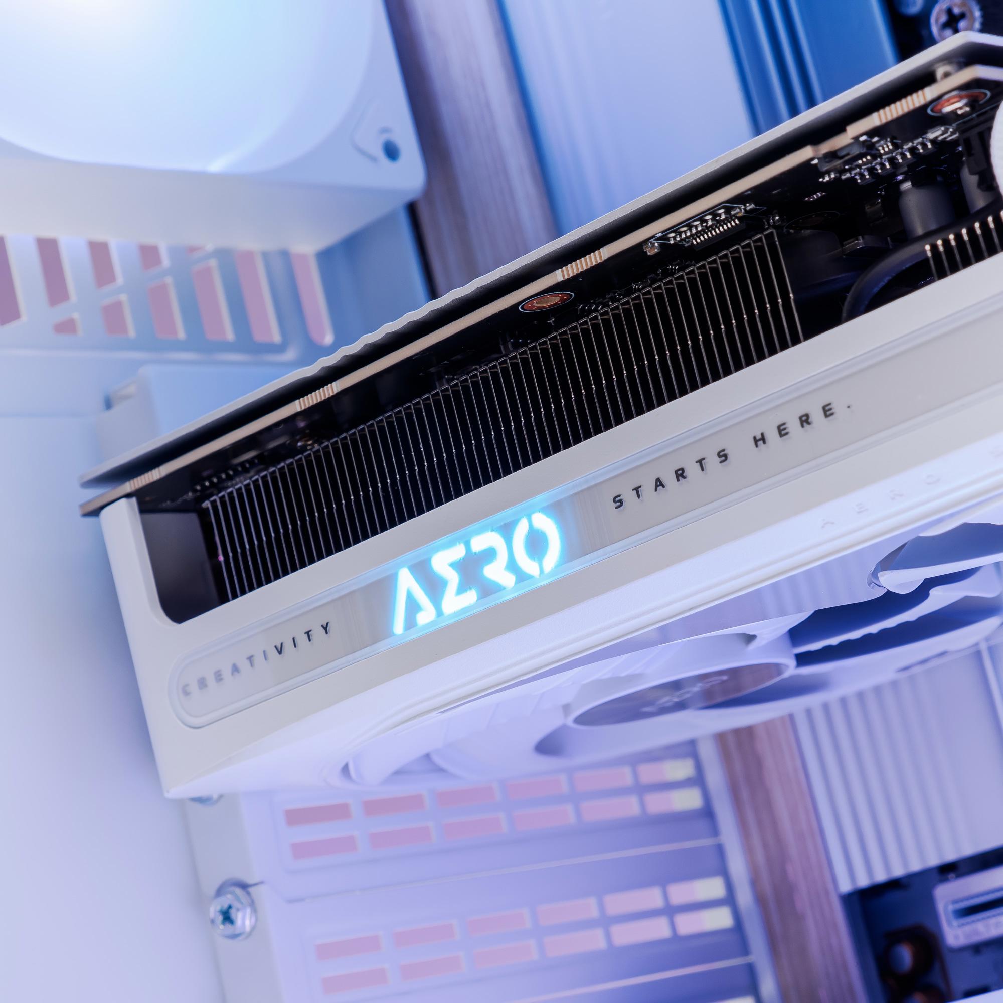 A large main feature product image of EX-DEMO PLE Aero RTX 5080 Prebuilt Ready To Go Gaming PC