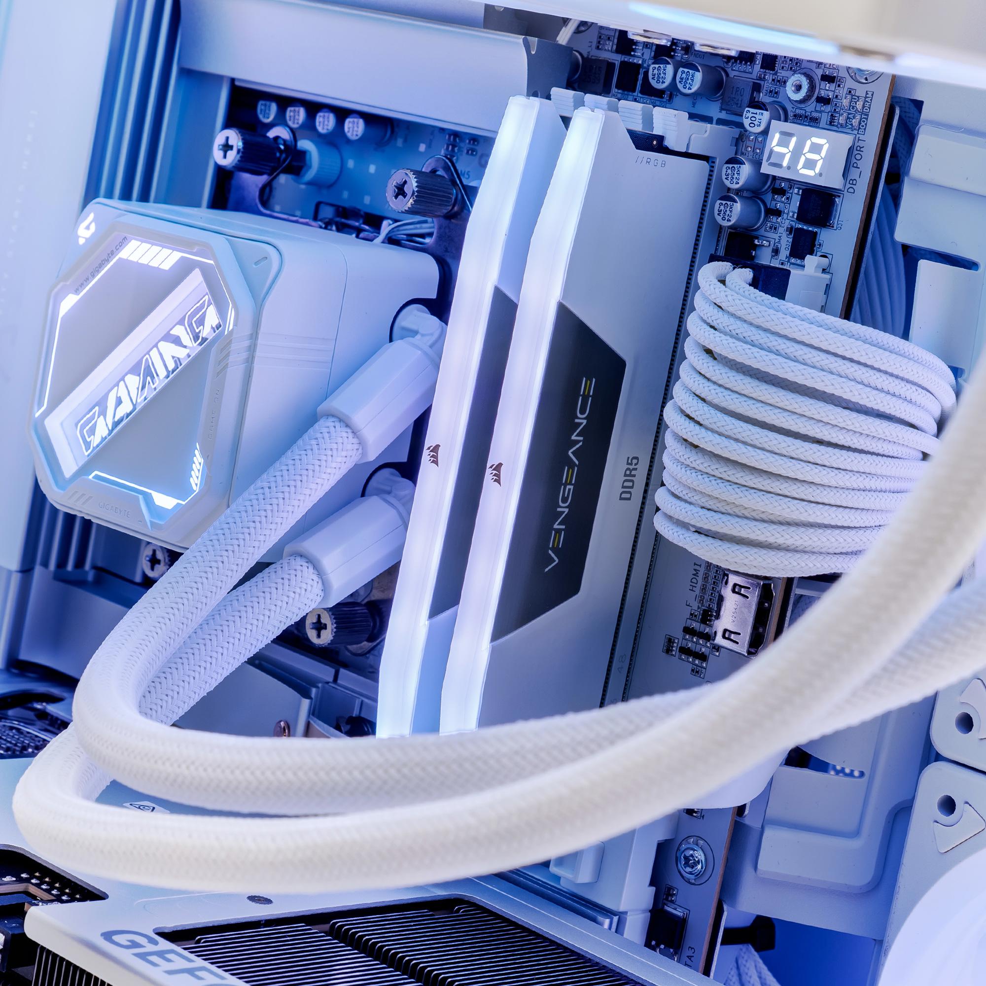 A large main feature product image of EX-DEMO PLE Aero RTX 5080 Prebuilt Ready To Go Gaming PC