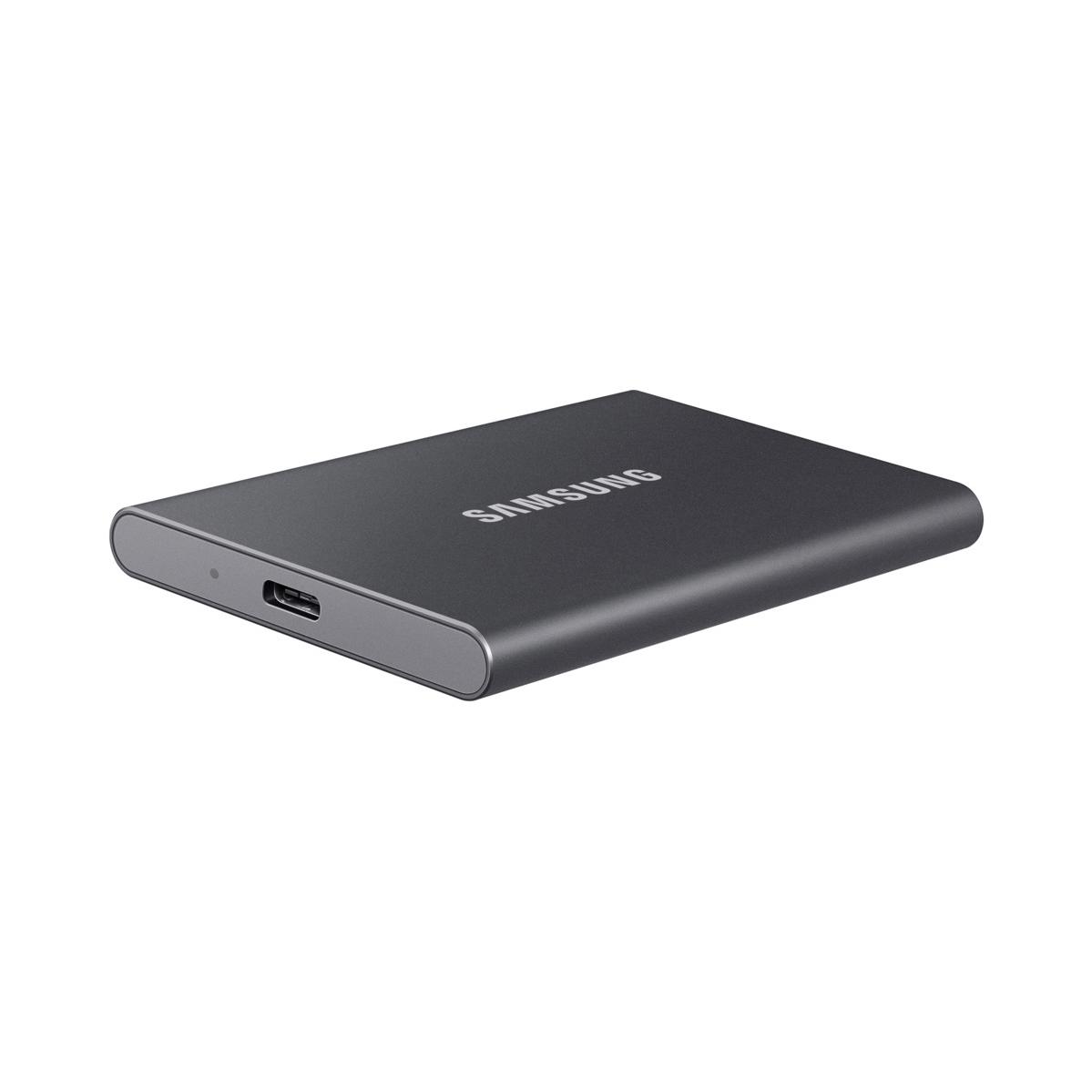 A large main feature product image of Samsung T7 Portable USB-C SSD - 1TB (Grey)