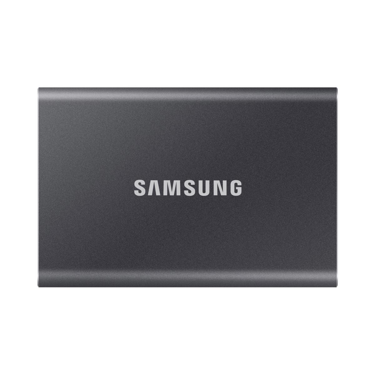A large main feature product image of Samsung T7 Portable USB-C SSD - 4TB (Grey)