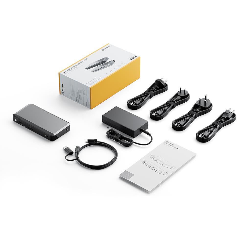 A large main feature product image of EX-DEMO ALOGIC 4K Display Universal Docking Station - 100W Power Delivery