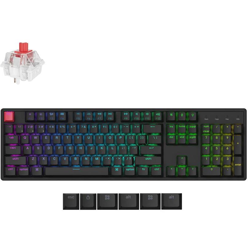 A large main feature product image of EX-DEMO Keychron K10v2 - Fullsize QMK RGB Wireless Mechanical Keyboard - Black (Super Red Switch)