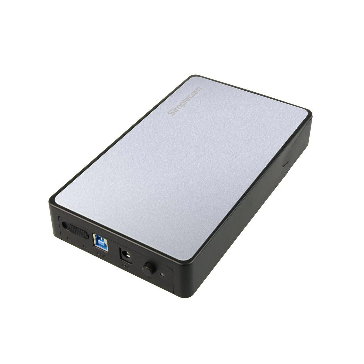 A large main feature product image of Simplecom SE325 Tool Free 3.5" SATA HDD to USB 3.0 Hard Drive Enclosure - Silver