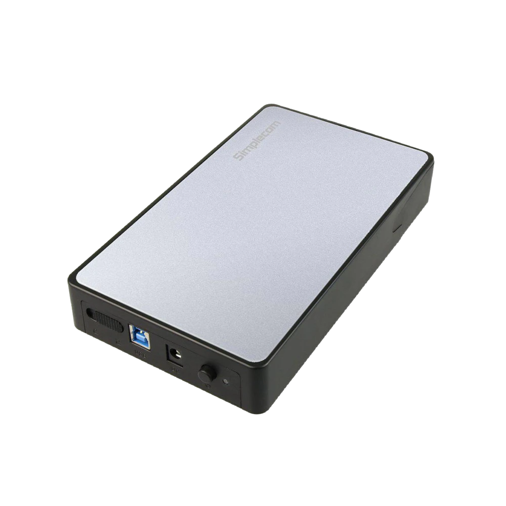 A large main feature product image of Simplecom SE325 Tool Free 3.5" SATA HDD to USB 3.0 Hard Drive Enclosure - Silver