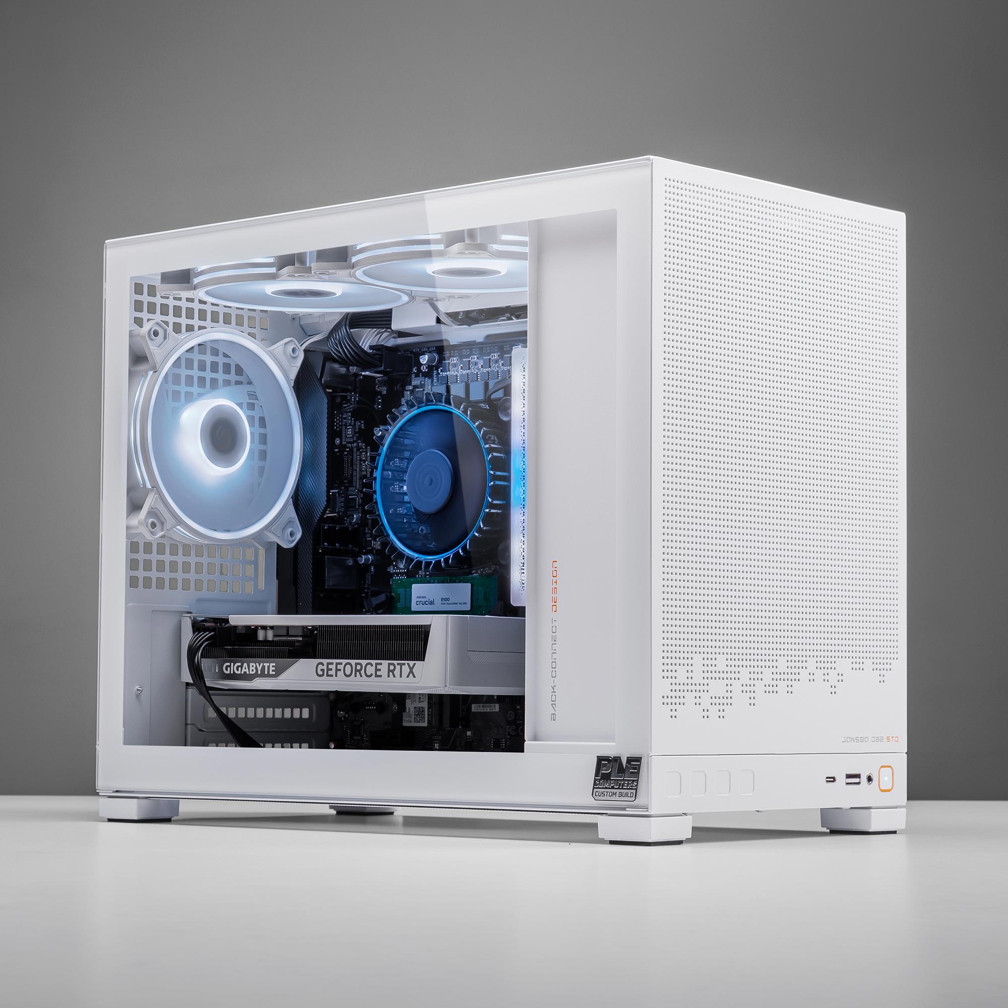 A large main feature product image of PLE Lumina RTX 5060 Prebuilt Ready To Go Gaming PC