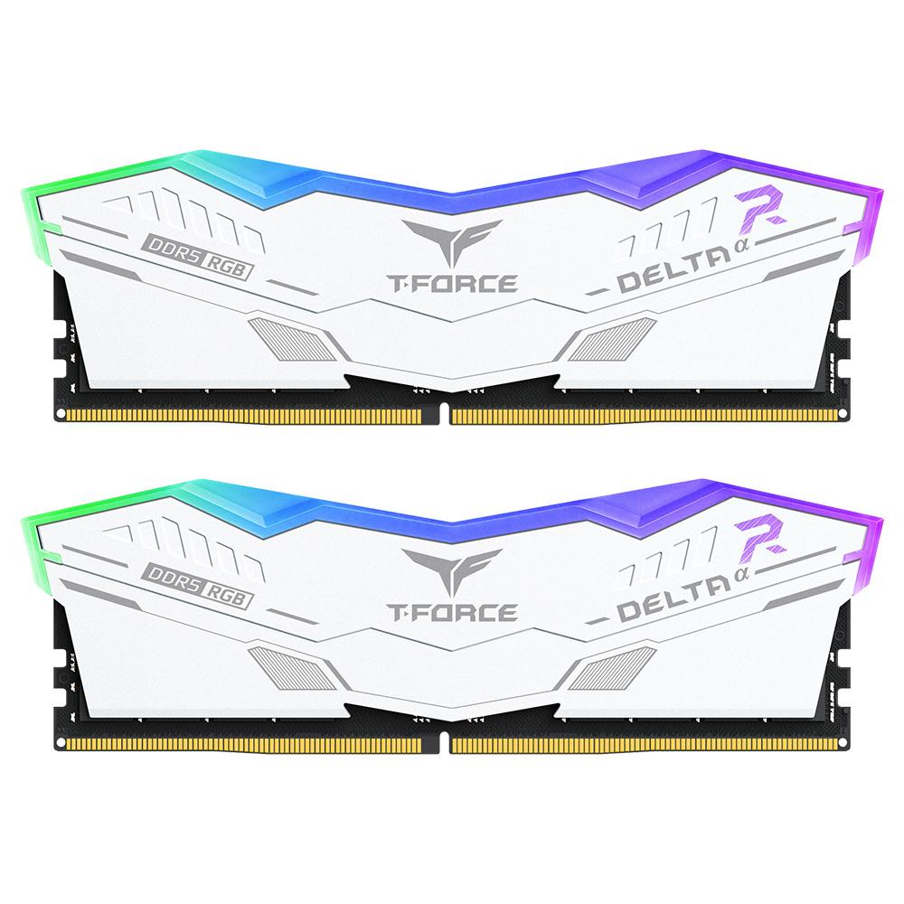 A large main feature product image of EX-DEMO TeamGroup T-Force DELTAα RGB 16GB Kit (2x8GB) DDR5-6000 C30 - White