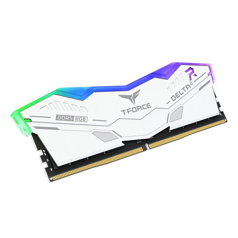 A large main feature product image of EX-DEMO TeamGroup T-Force DELTAα RGB 16GB Kit (2x8GB) DDR5-6000 C30 - White