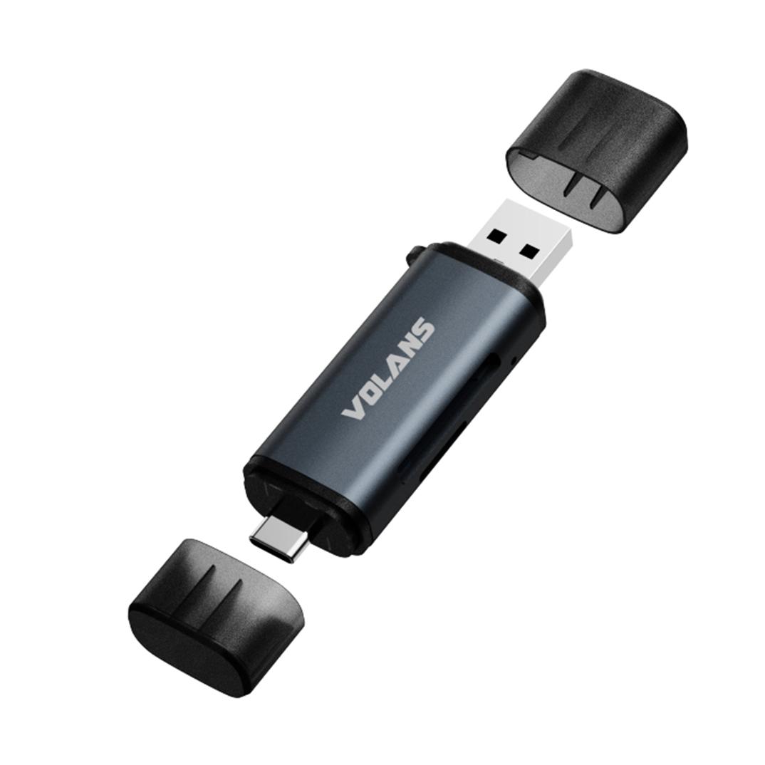A large main feature product image of Volans VL-CR07 USB 3.1 A/C SD/Micro SD Card Reader