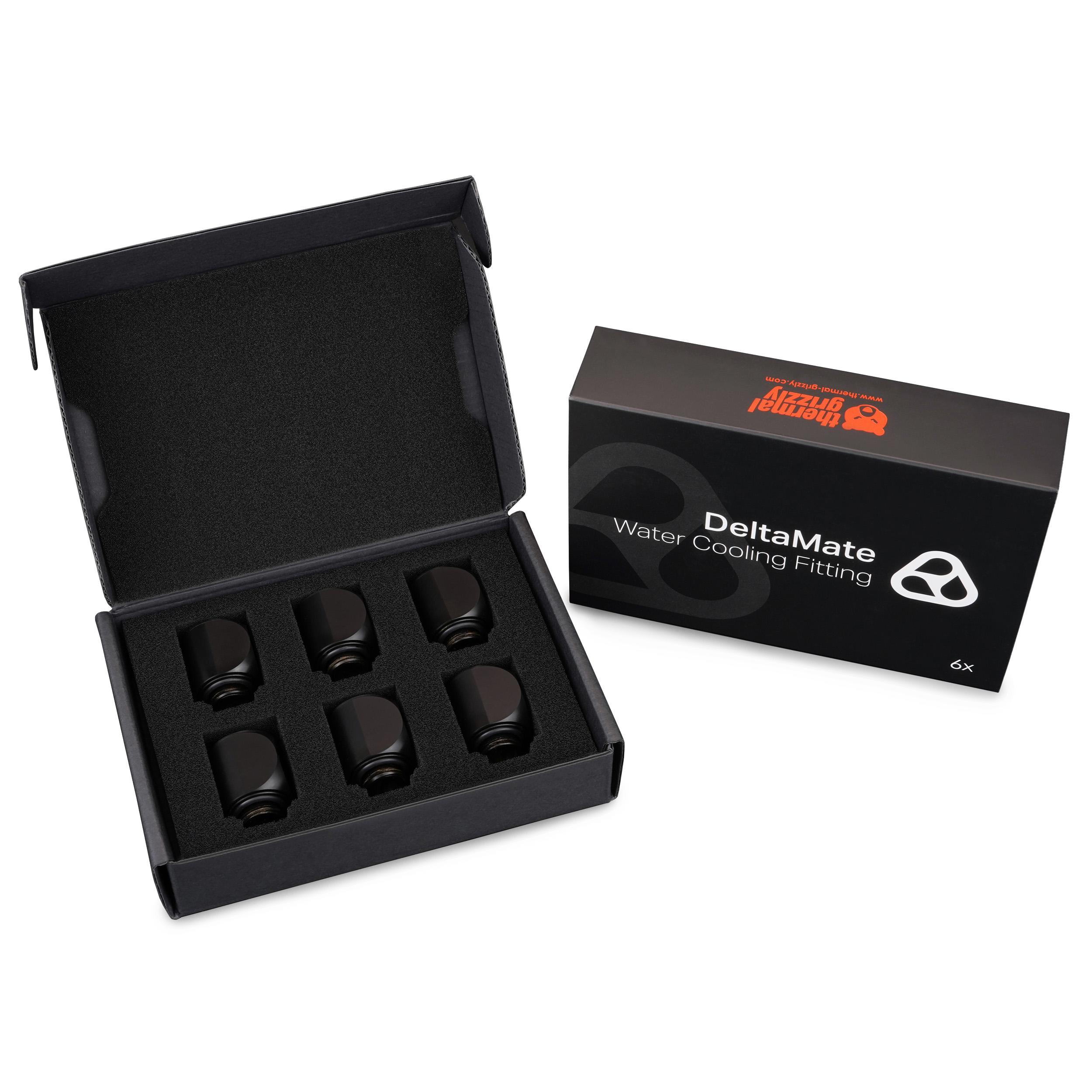 A large main feature product image of Thermal Grizzly DeltaMate Rotary - G1/4" 90 Degree Rotary Fitting 6-Pack (Black)