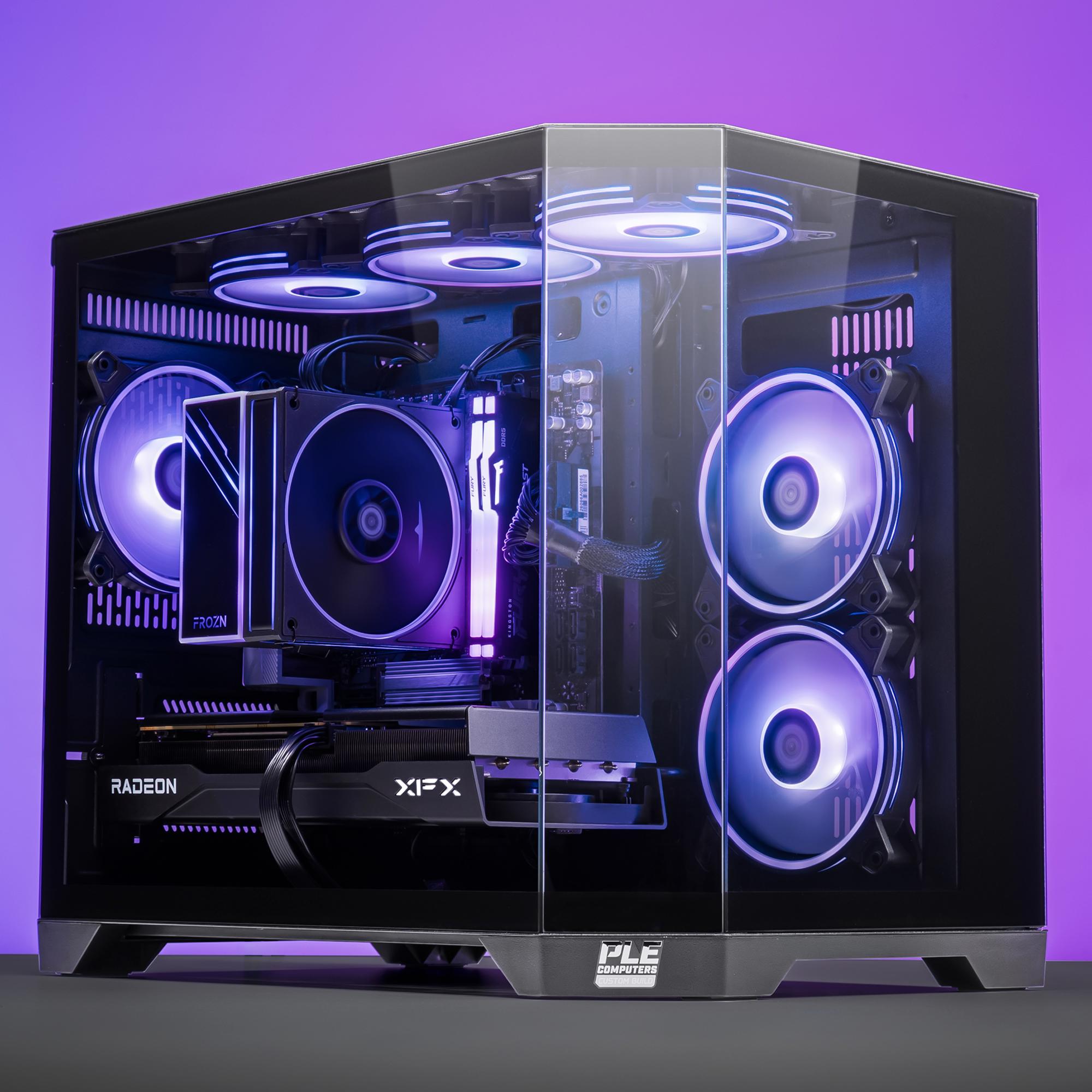 A large main feature product image of PLE Orbit RX 9060 XT Prebuilt Ready To Go Gaming PC