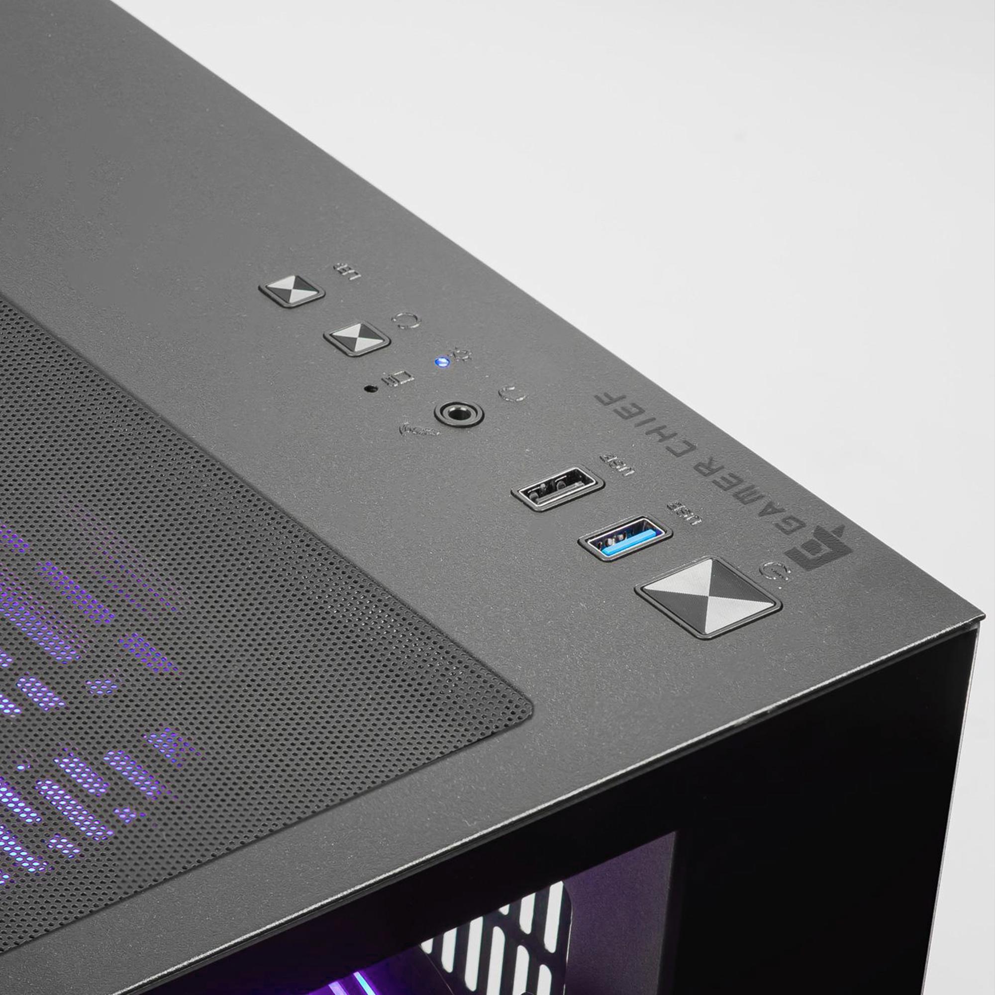 A large main feature product image of PLE Orbit RX 9060 XT Prebuilt Ready To Go Gaming PC
