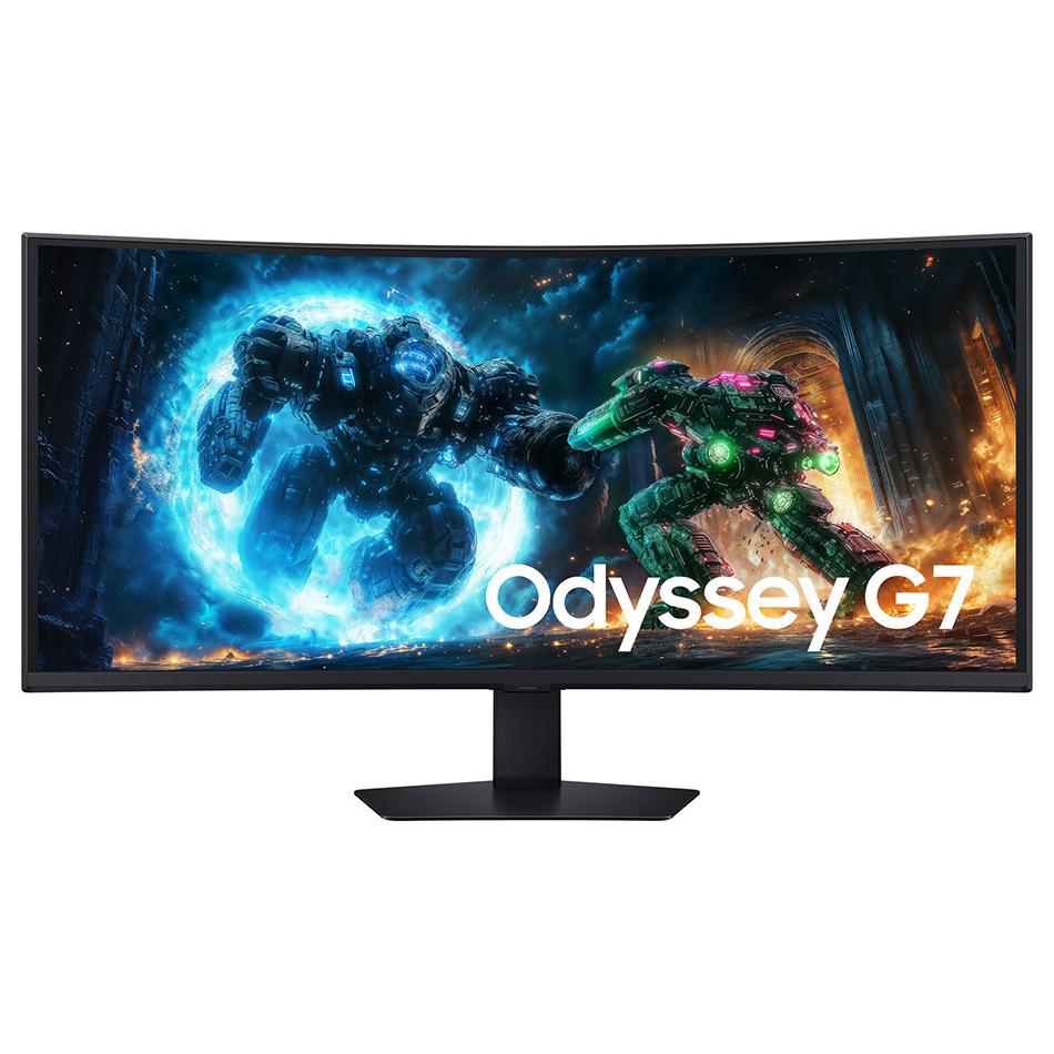 A large main feature product image of EX-DEMO Samsung Odyssey G7 G75F - 40" Curved 2160p 180Hz VA Gaming Monitor