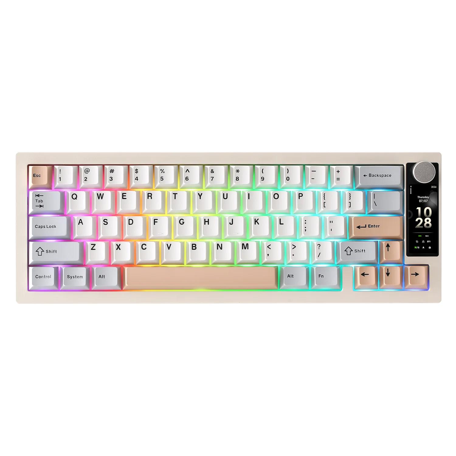 A large main feature product image of YUNZII IF68 QMK/VIA Wireless Mechanical Keyboard - Beige (Candy Linear Switch)