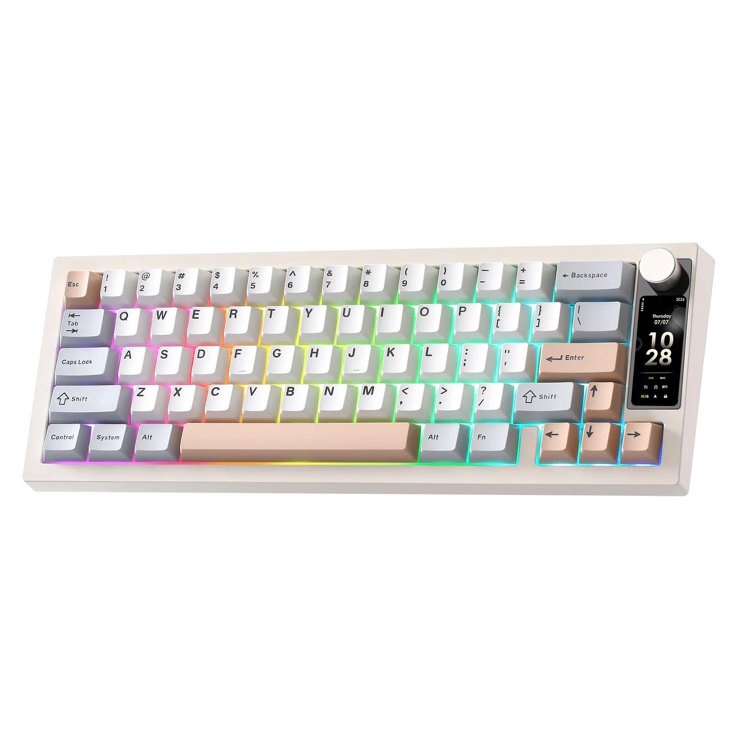 A large main feature product image of YUNZII IF68 QMK/VIA Wireless Mechanical Keyboard - Beige (Candy Linear Switch)