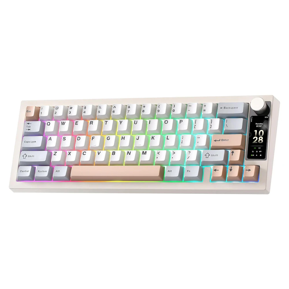 A large main feature product image of YUNZII IF68 QMK/VIA Wireless Mechanical Keyboard - Beige (Candy Linear Switch)