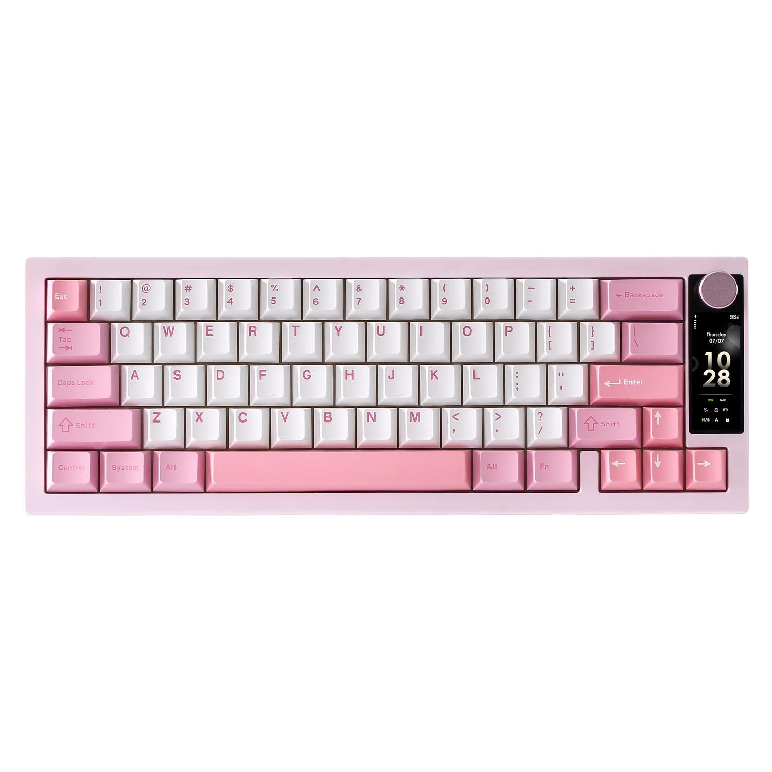 A large main feature product image of YUNZII IF68 QMK/VIA Wireless Mechanical Keyboard - Pink (Candy Linear Switch)