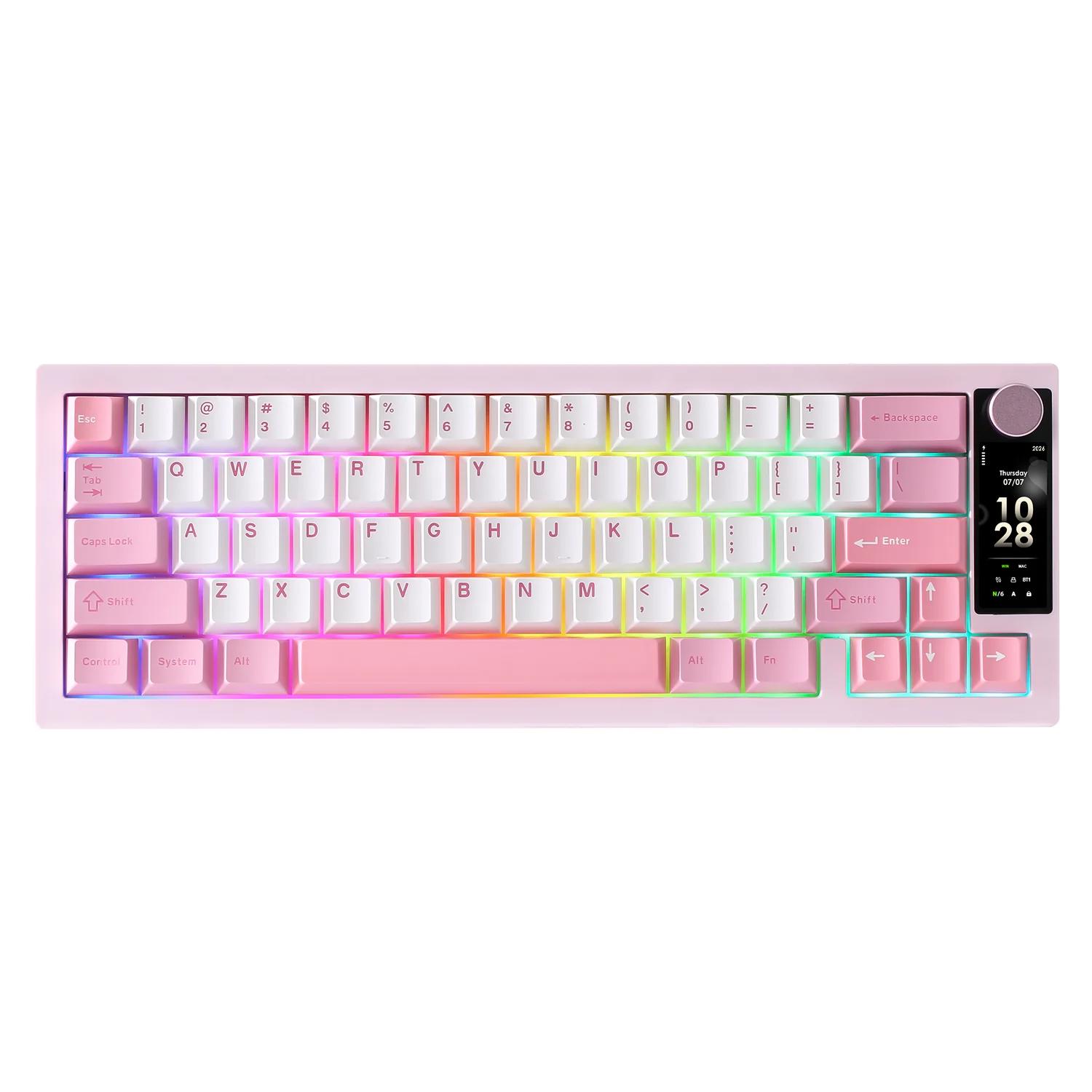 A large main feature product image of YUNZII IF68 QMK/VIA Wireless Mechanical Keyboard - Pink (Candy Linear Switch)