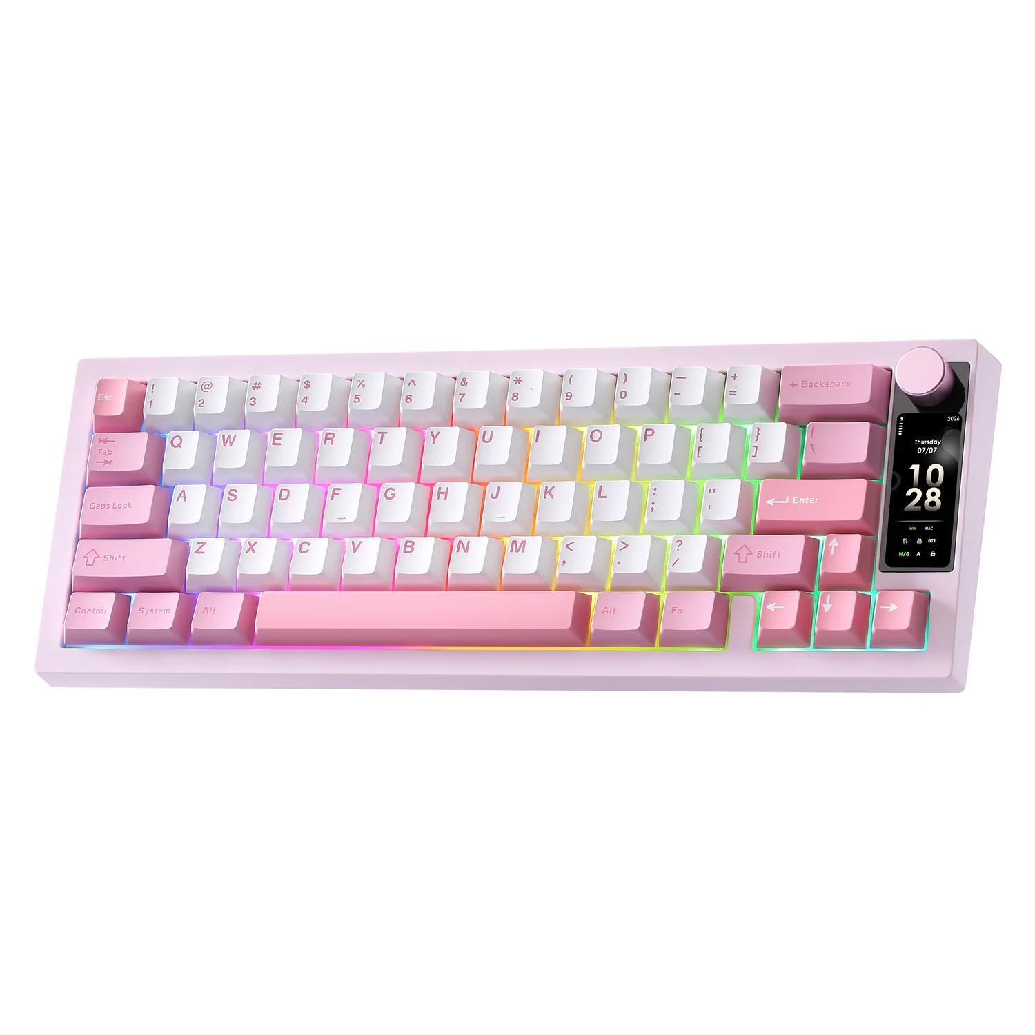 A large main feature product image of YUNZII IF68 QMK/VIA Wireless Mechanical Keyboard - Pink (Candy Linear Switch)