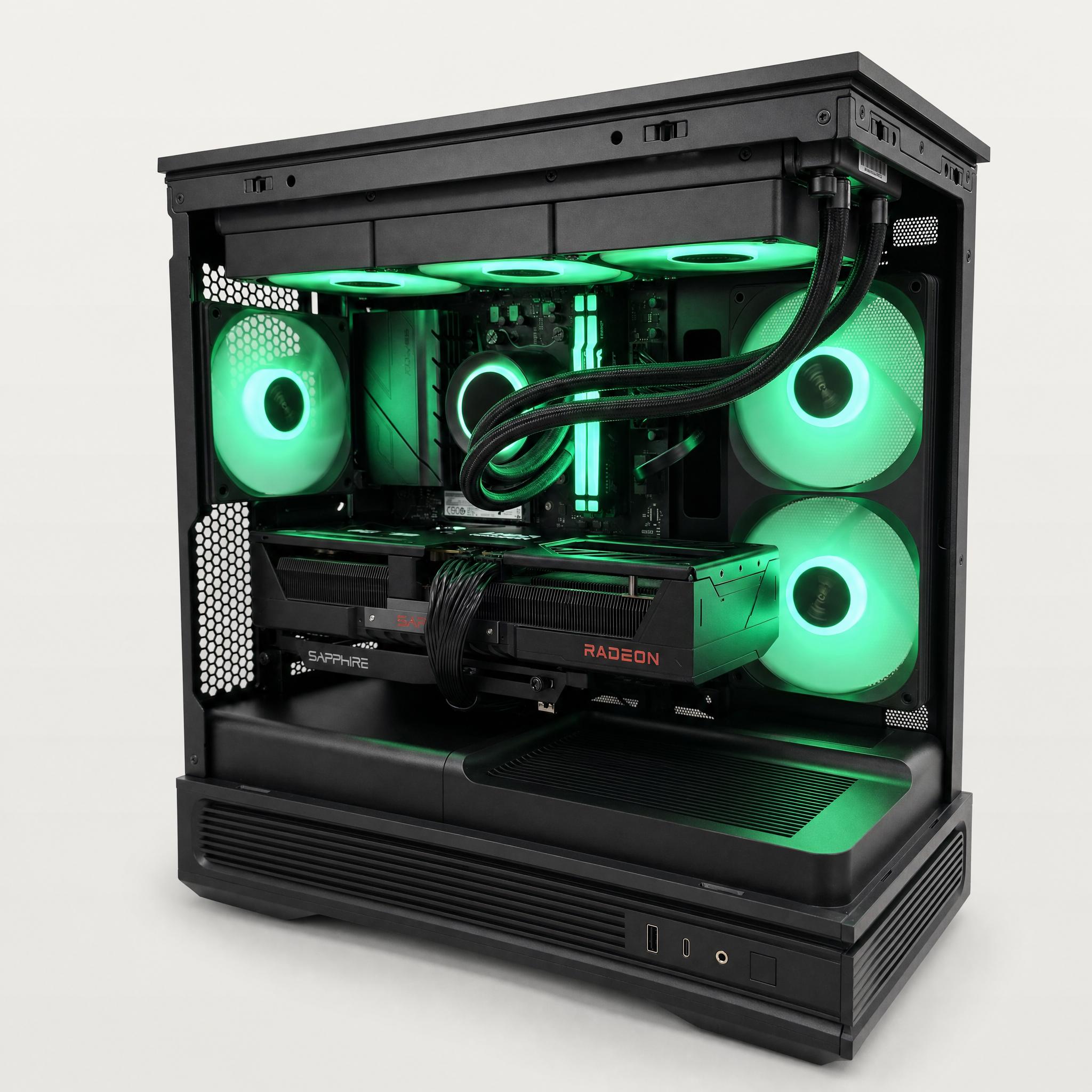 A large main feature product image of PLE Pulse RX 9070 XT Prebuilt Ready To Go Gaming PC