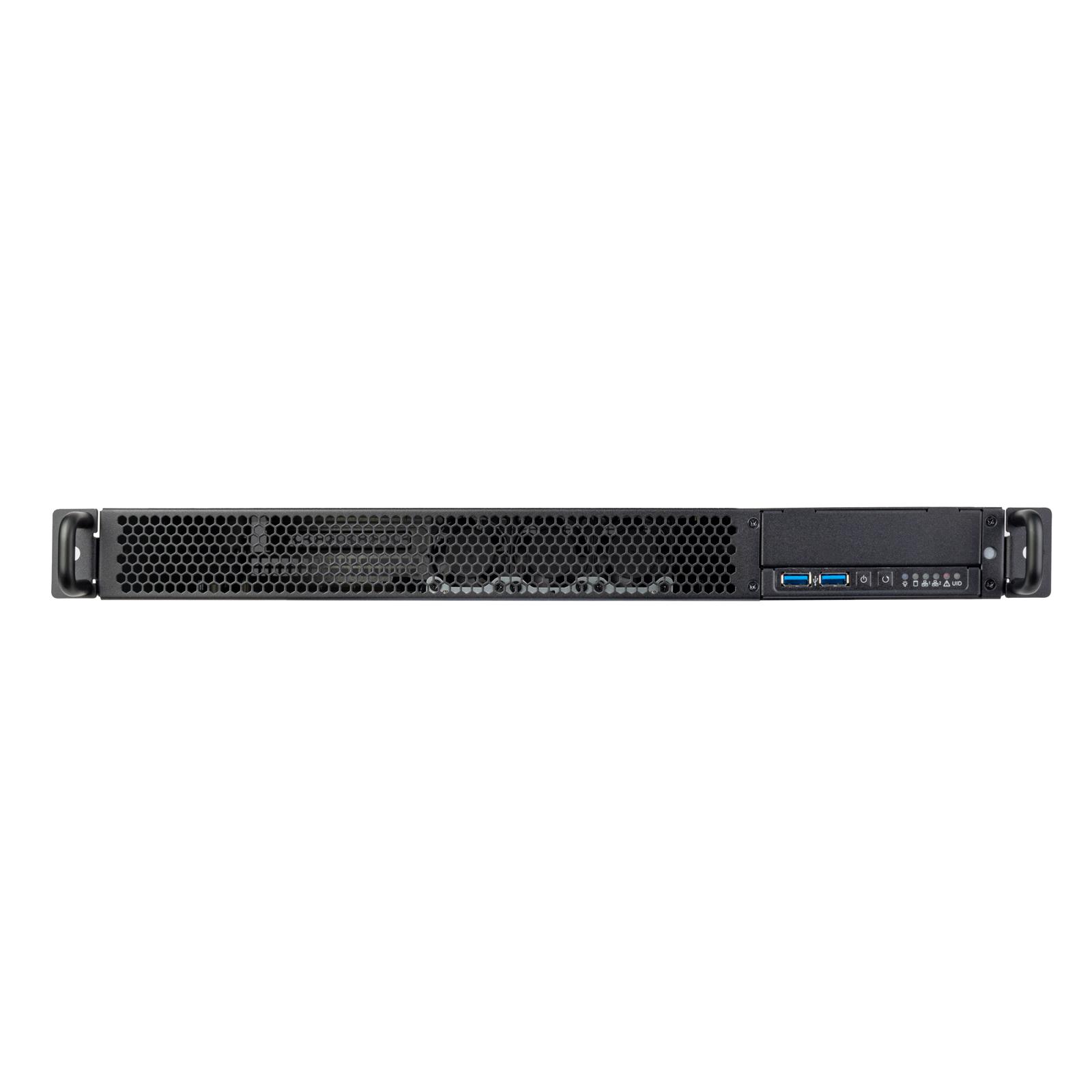 A large main feature product image of SilverStone RM100 1U Rackmount Server Chassis w/ Reversible I/O Module Design