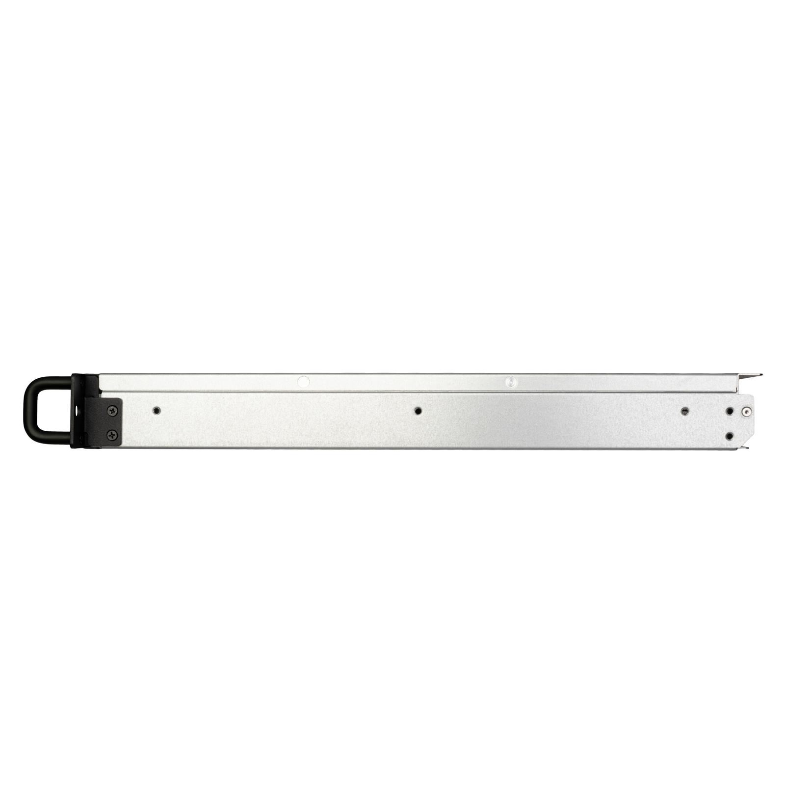 A large main feature product image of SilverStone RM100 1U Rackmount Server Chassis w/ Reversible I/O Module Design