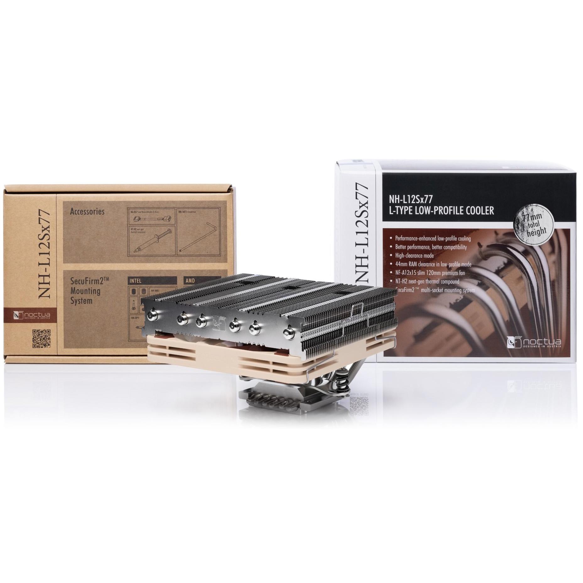 A large main feature product image of EX-DEMO Noctua NH-L12Sx77 - 77mm Advanced Low Profile Multi-Socket CPU Cooler