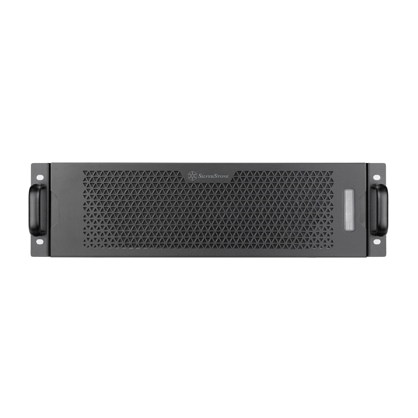A large main feature product image of SilverStone RM31 3U Rackmount Server Chassis w/ Dual PSU & Liquid Cooling Compatibility