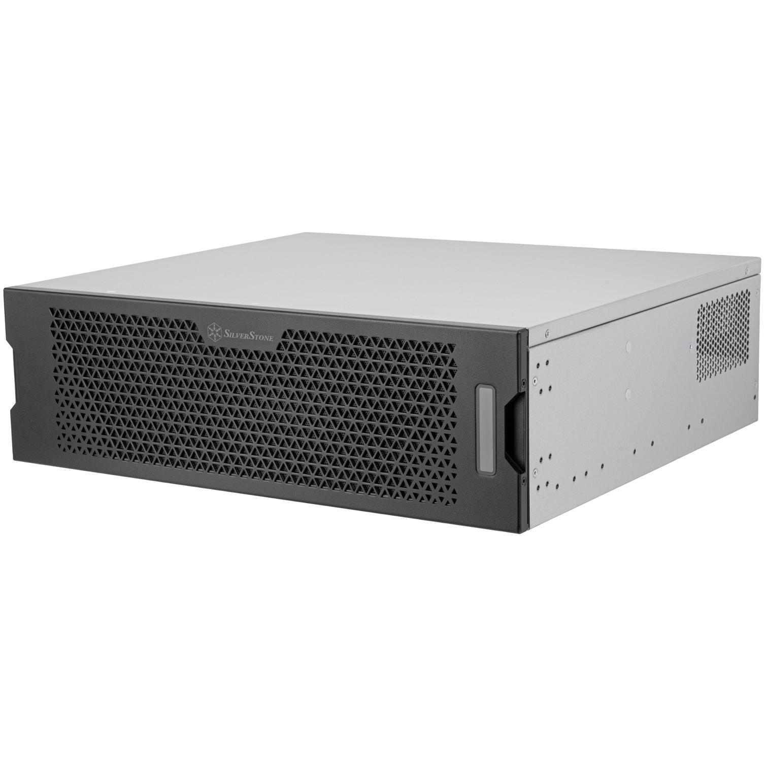 A large main feature product image of SilverStone RM32 3U Rackmount Server Chassis w/ High-End GPU & Liquid Cooling Compatibility