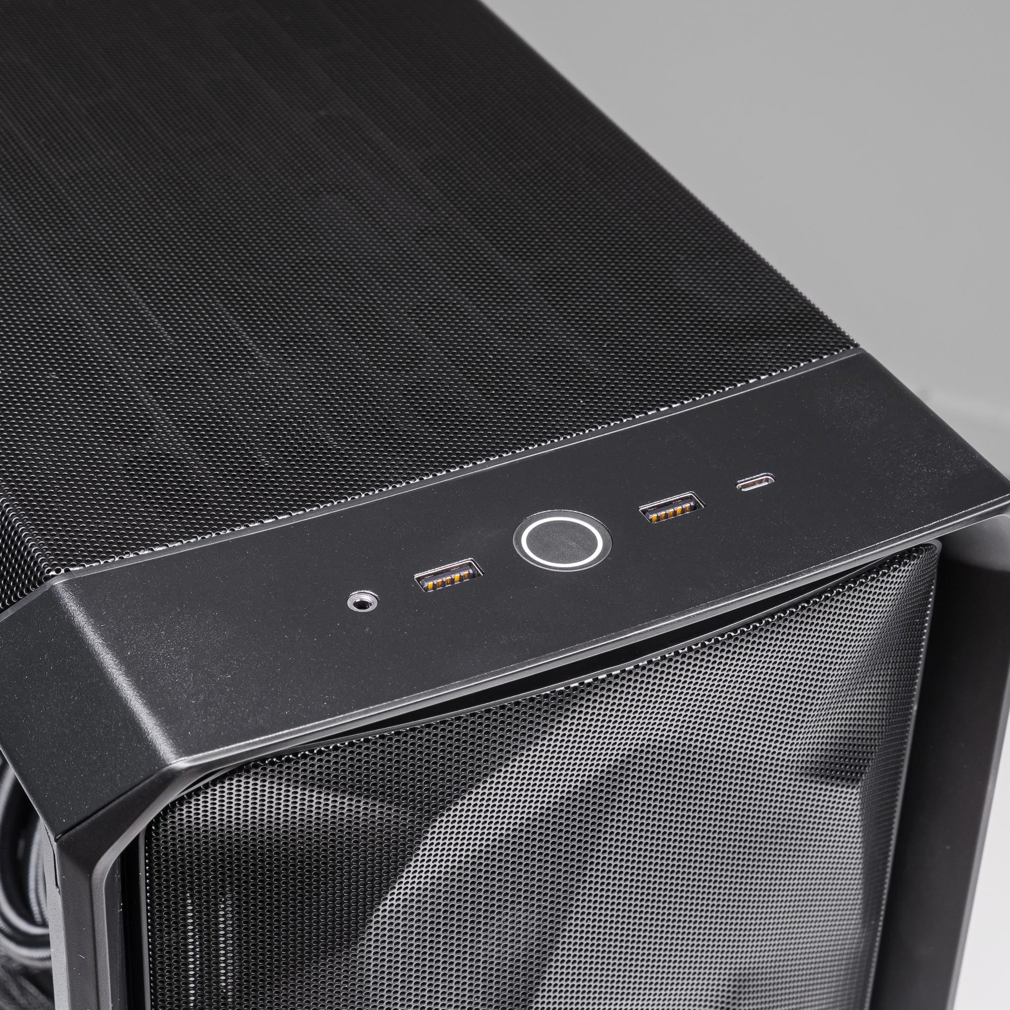 A large main feature product image of PLE Meshify RTX 5070 Prebuilt Ready To Go Gaming PC