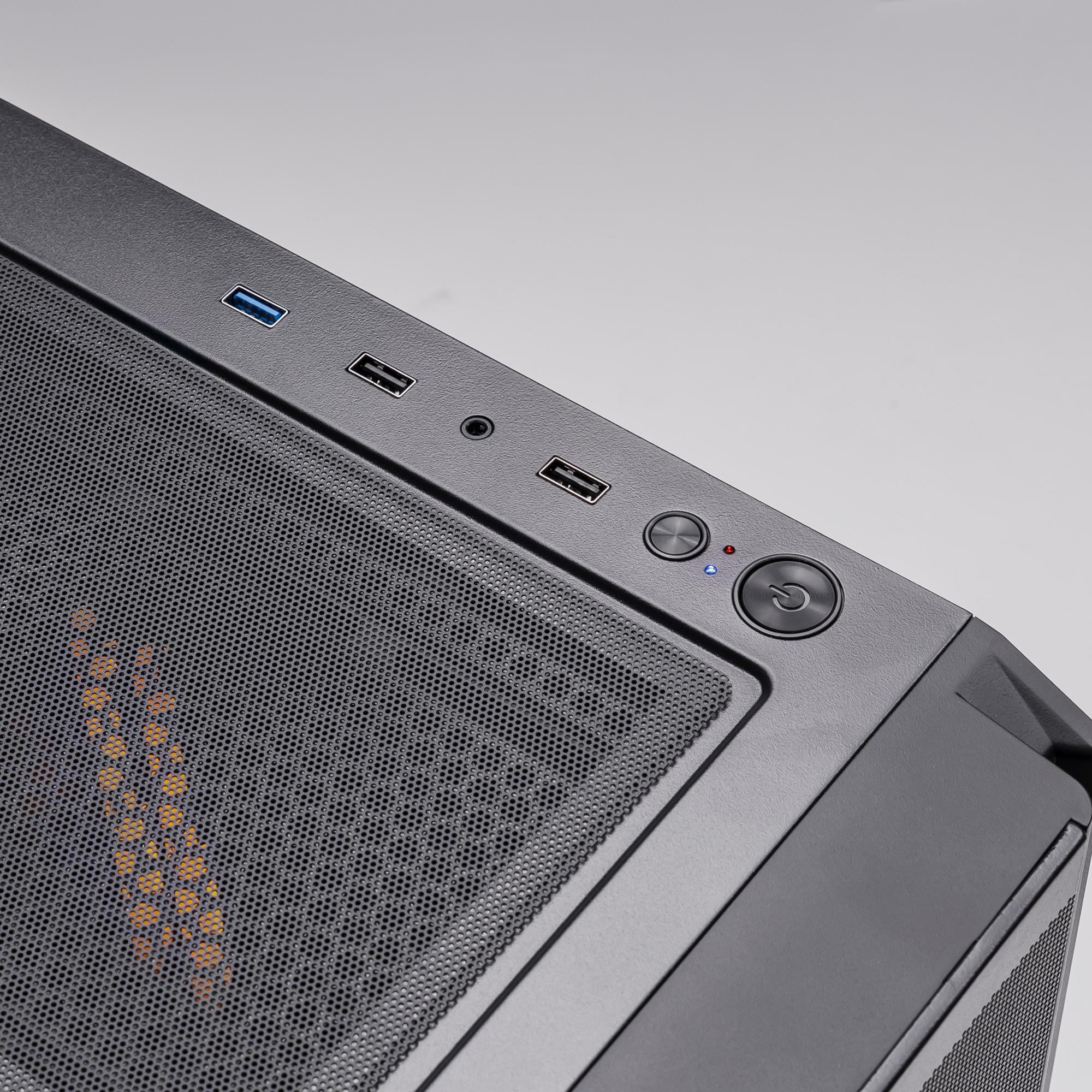 A large main feature product image of PLE Amber RTX 5050 Prebuilt Ready To Go Gaming PC