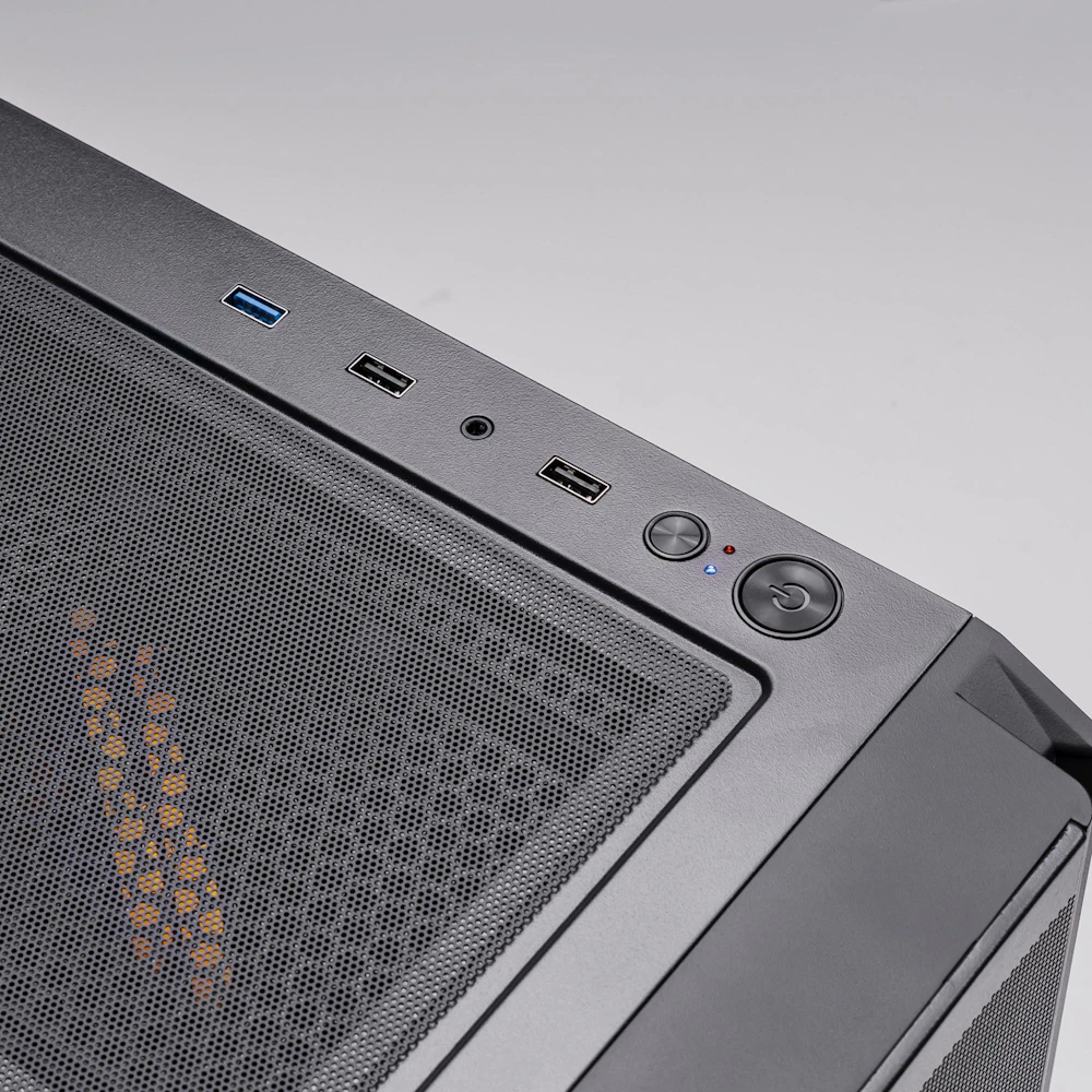 A large main feature product image of PLE Amber RTX 5050 Prebuilt Ready To Go Gaming PC