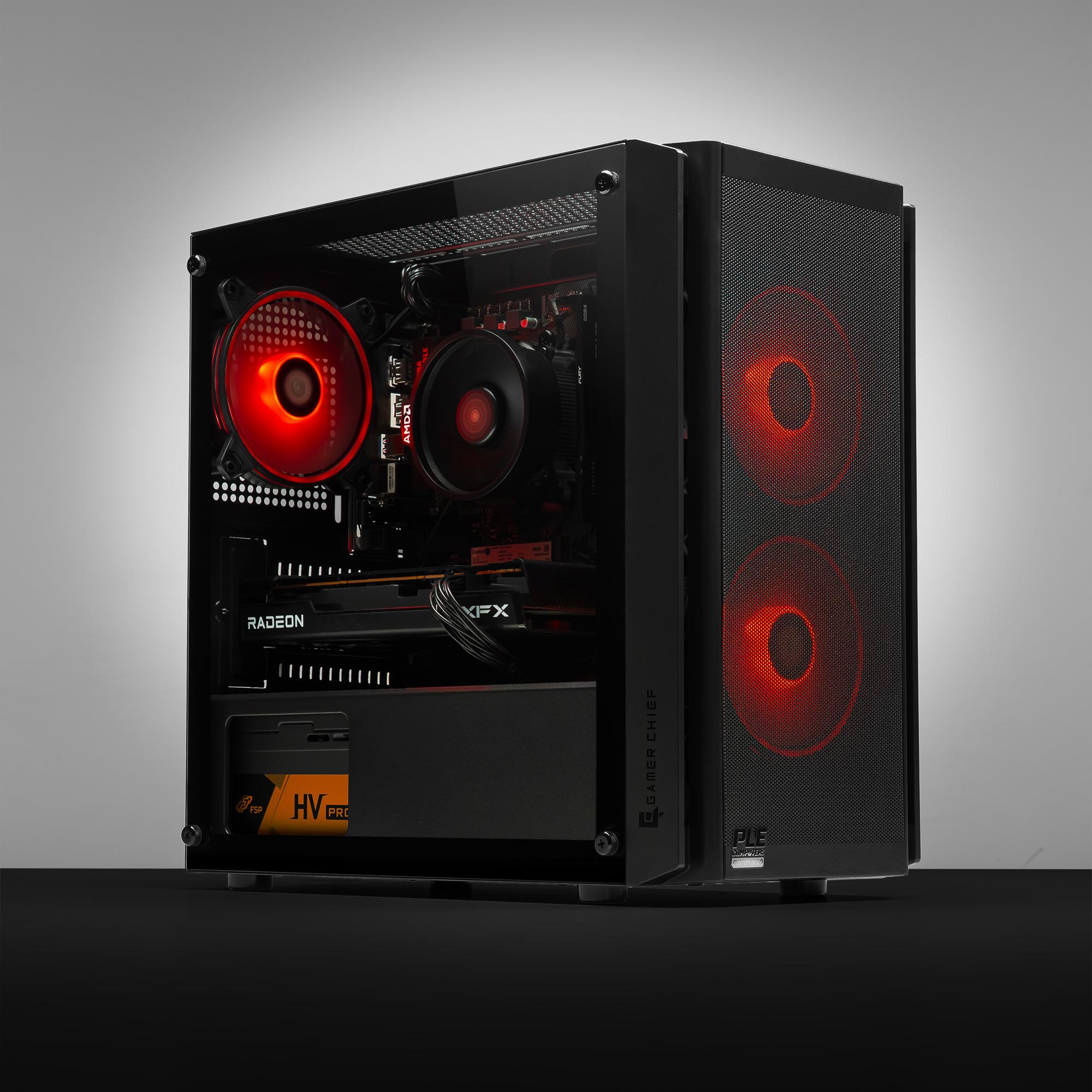 A large main feature product image of EX-DEMO PLE Crimson RX 7600 Prebuilt Ready To Go Gaming PC