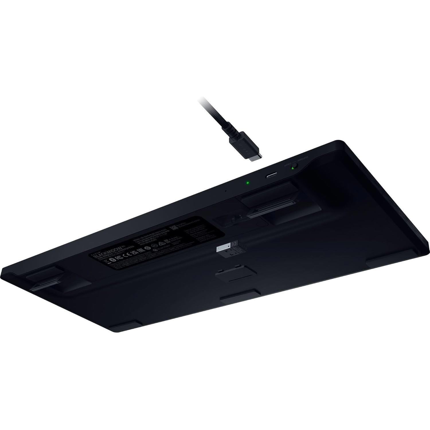 A large main feature product image of EX-DEMO Razer BlackWidow V4 Tenkeyless Low-Profile Hyperspeed - Wireless Mechanical Gaming Keyboard (Green Switch)