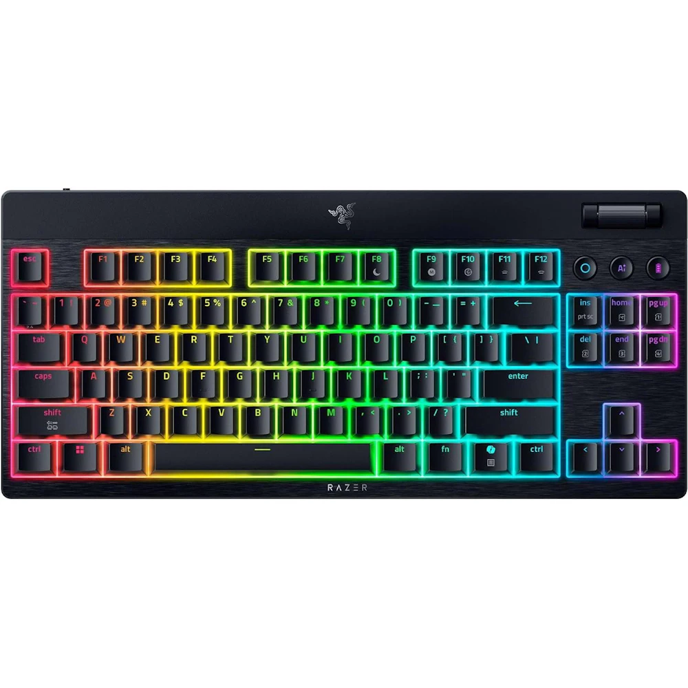 A large main feature product image of EX-DEMO Razer BlackWidow V4 Tenkeyless Low-Profile Hyperspeed - Wireless Mechanical Gaming Keyboard (Green Switch)