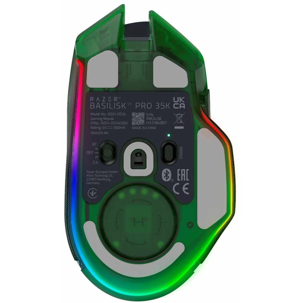 A large main feature product image of EX-DEMO Razer Basilisk V3 Pro 35K - Ergonomic Wireless Gaming Mouse (Phantom Green)