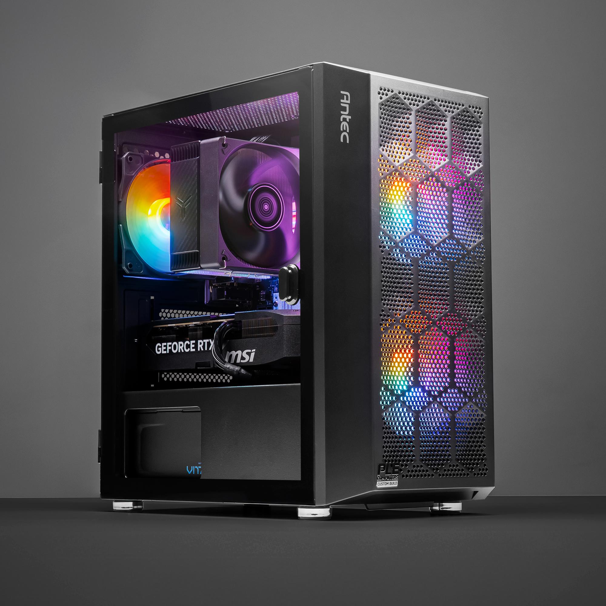 A large main feature product image of EX-DEMO PLE Sapphire RTX 5070 Prebuilt Ready To Go Gaming PC