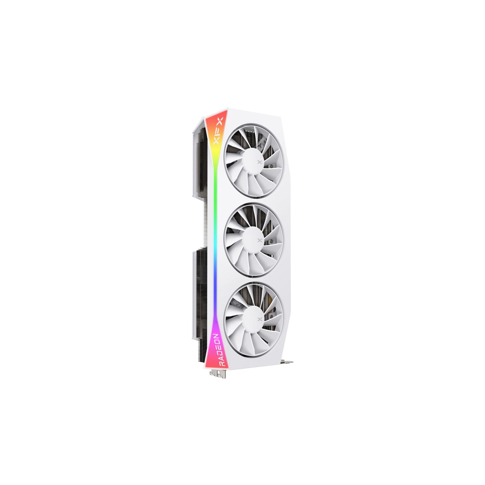 A large main feature product image of XFX Mercury Radeon RX 9070 XT OC Gaming Edition RGB 16GB GDDR6 (White)